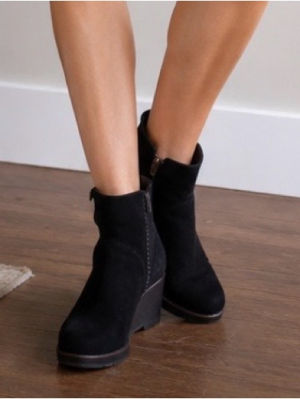 ABEO Kylie Black Leather Ankle Wedge Booties-Orthopedic Line